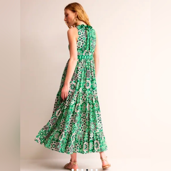 Boden • Serena Cotton Tie Maxi Dress Green Tambourine, Artisian Geo NWT - Picture 4 of 12